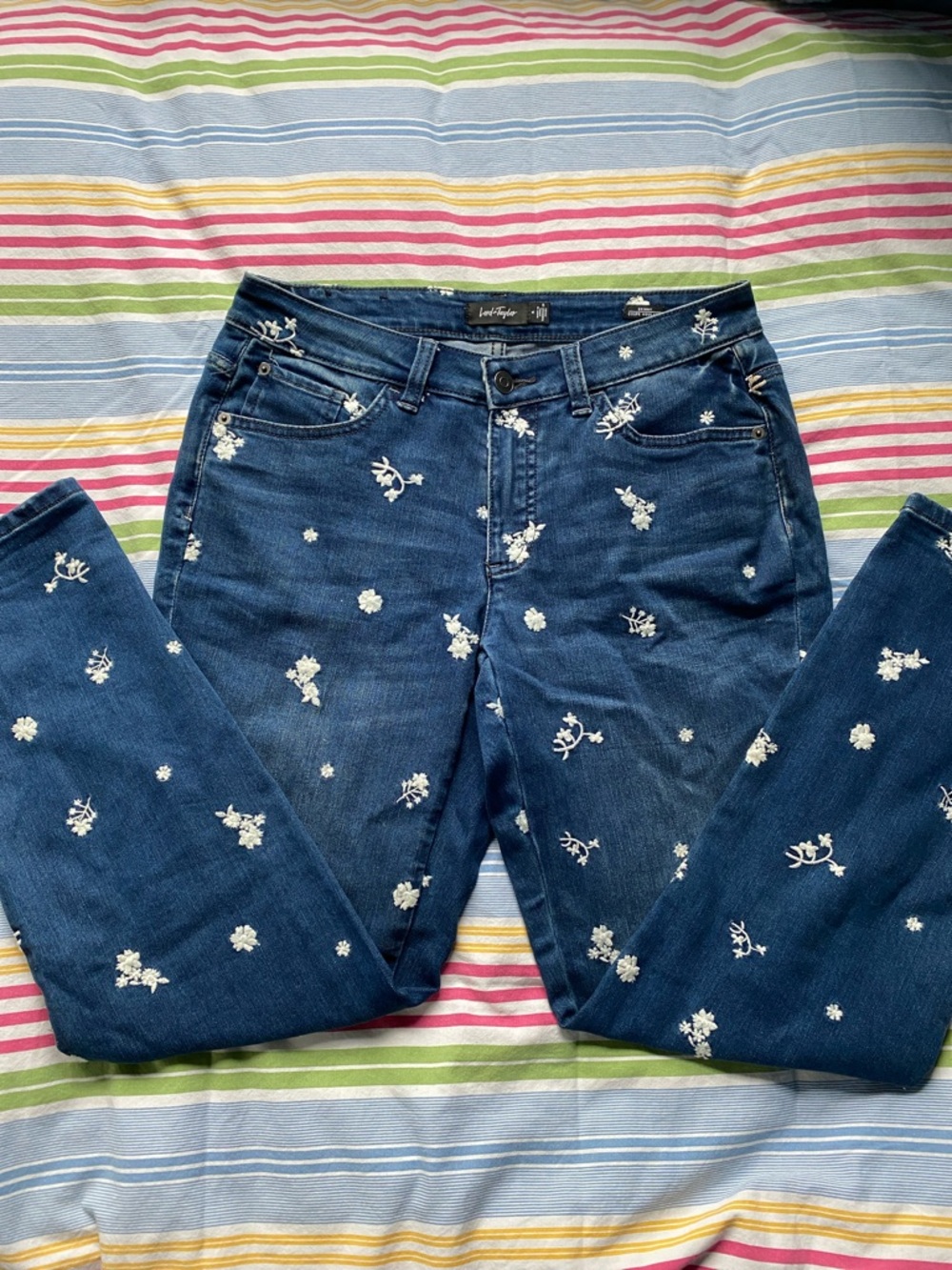 Lord & Taylor Dark Blue Embroidered Straight Leg Jeans - Picture 3 of 10